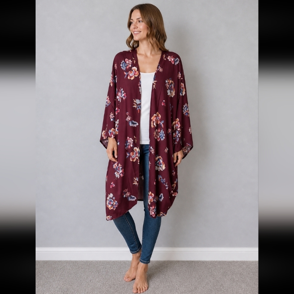 Want and Need kimono floral lace maroon 2XL